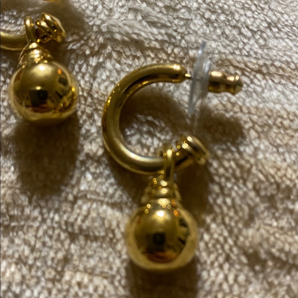 2 sets of pierced earrings in one .Gold Hoop Earrings with Ball Charm. - Picture 6 of 6